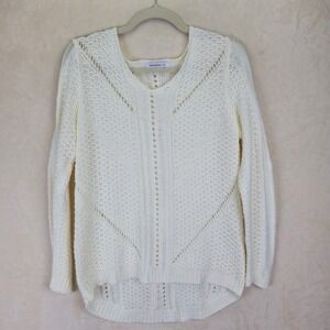 Julie Biilliart Womens Open Knit‎ Crochet Sweater Medium Cream Ivory Cottagecore